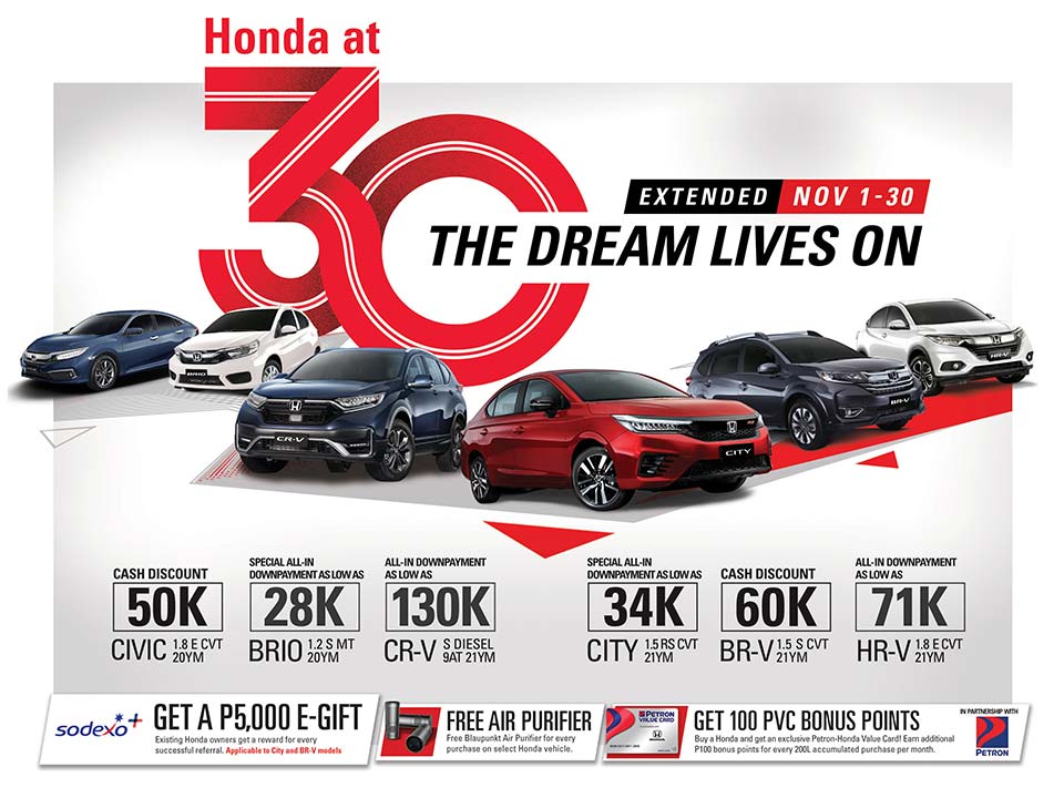 Industry News Honda Extends Deals Offerings Under Honda 30 The Dream Lives On Promo Auto Focus